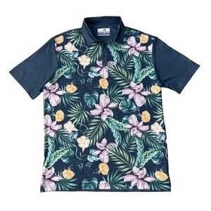 NEW No Bad Days Performance Golf Polo Men's L Teal Floral Tropical